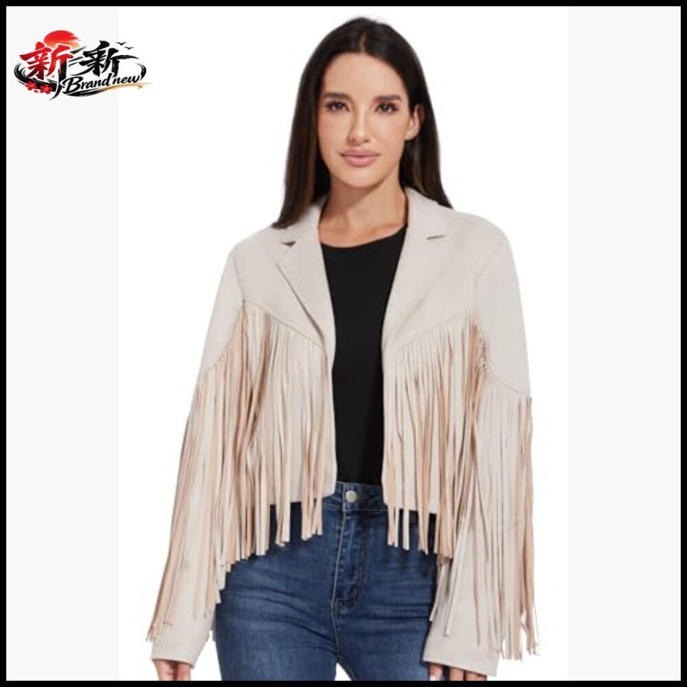 Fringe Leather Jacket Women Cropped Suede Coat Western Cowgirl Outfit - Picture 3 of 6
